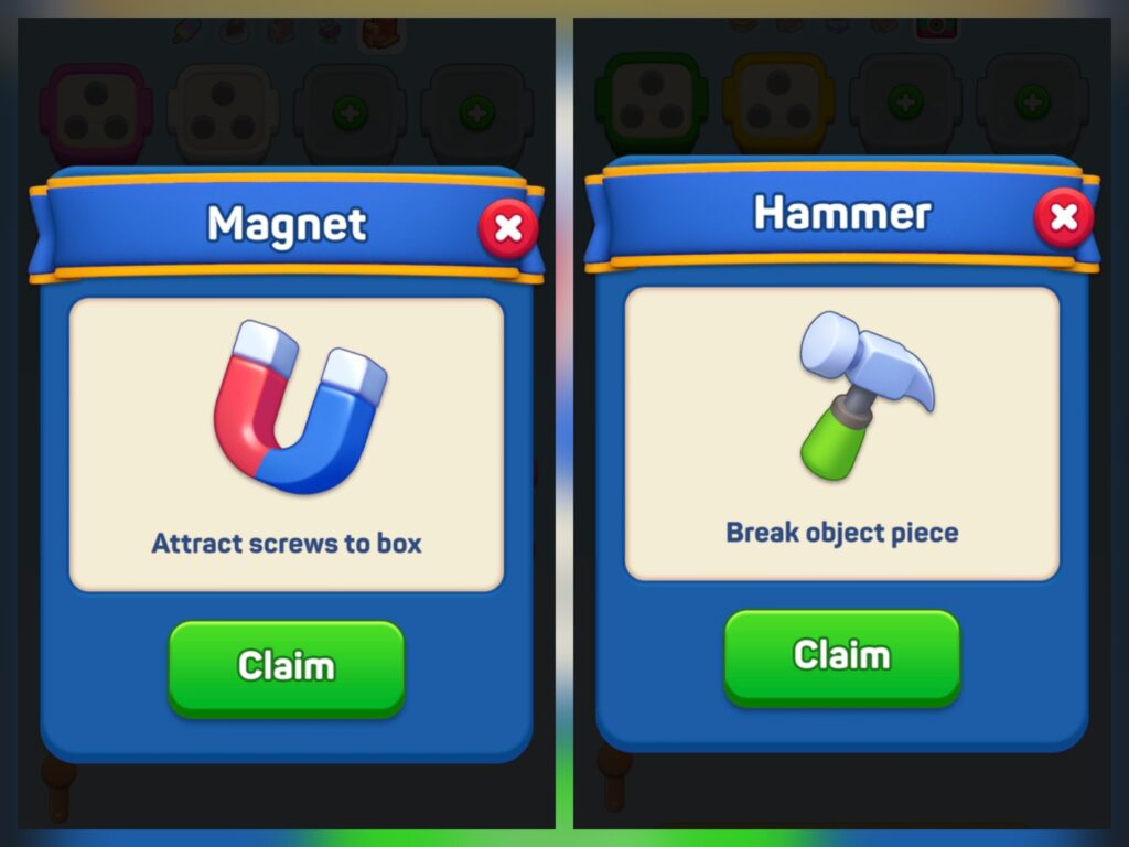 Screwdom 3D‘s Players can use tools like magnets and hammers to solve puzzles